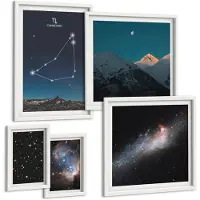 Wallfluent 5-Delige Schilderij Set - Ruimtelandschappen En Sterrenbeelden In Een Moderne Stijl - 50 x 50 cm, 20 x 30 cm En 40 x 60 cm - Decoratieve Muurdecoratie - Slaapkamer - Interieur Decoratie
