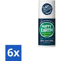 Happy Earth 6 x – Deodorant Roll-On – 100% Natuurlijk Men Protect – 75 ml - Natuurlijke Deodorant Voor Mannen - Frisse Geur - Deodorant Zonder Aluminium - Huidvriendelijk - Vegan Deodorant