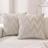 Famanu – Set van 2 fluwelen kussenhoezen 45 x 45 cm, zachte decoratieve kussenslopen met onzichtbare rits, duurzaam voor woonkamer en slaapkamer in havermoutkleur