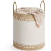 Famanu – Wasmand van 60 L, opbergmand met deksel, gemaakt van katoen touw met handvat