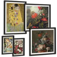 Wallfluent 5-Delige Schilderij Set - Bloemcomposities En Romantische Scènes In De Kunst - 50 x 50 cm, 20 x 30 cm En 40 x 60 cm - Wanddecoratie - Muurdecoratie - Woonkamer - Stijlvolle Muurdecoratie