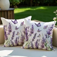 Famanu – Set van 2 buitenkussens, decoratieve kussenhoezen met paarse bloemen, 45 x 45 cm, weerbestendig