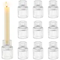 Famanu – Glazen kandelaar set van 10 stuks, kaarsenstandaard voor kleine staafkaarsen, ideaal voor bruiloften en tafeldecoratie, vintage stijl voor eettafel en feest