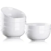 Famanu – Mueslikom en saladeschaal set van 6, 650 ml, porselein, multifunctionele kom voor soep, snacks en rijst, crèmewit