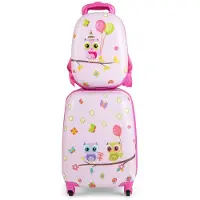 Costway kinderkoffer, roze vogeltjes, 12"+16", kinderkoffer