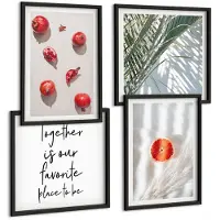 Wallfluent 4-Delige Schilderij Set - Vakantie Tropische Vruchten Palmbladeren Belettering - 40 x 40 cm En 40 x 60 cm - Wanddecoratie - Schilderijen Set - Interieur - Woonkamer Decoratie