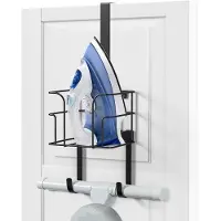 Famanu – Strijkplank hanger voor over de deur of wandmontage, opberghouder voor strijkijzer en strijkplank, zwart