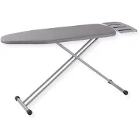 Famanu – Inklapbare strijkplank met stoomunithouder, 110 x 33 cm, lichtgrijs, ruimtebesparend en praktisch voor dagelijks gebruik