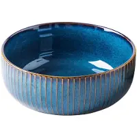 Famanu – Grote slakom van 1800 ml, porseleinen fruit serveerschaal, stijlvolle blauwe handgemaakte ronde soepkom, ideaal voor soep, salade en noedels (21 cm/63 oz