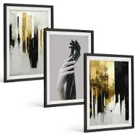 Wallfluent 3-Delige Schilderij Set - Abstracte Schilderpatronen En Twee Handen - 40 x 60 cm - Moderne Wanddecoratie - Woonkamer - Decoratieve Schilderijen