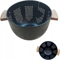 MPLCo Zwarte RVS Vergiet met Houten Handvatten - 22 cm