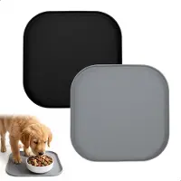 Famanu – 2 stuks waterdichte voerbakmatten voor honden en katten, siliconen bakonderlegger, voedselveilige antislip voerbak met rand, grijs en zwart, 27 cm x 27 cm