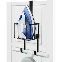 Famanu – Over de deur/wandmontage strijkplank hanger, opberghouder voor strijkijzer en strijkplank in zwart