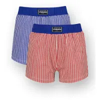 Vingino gestreepte boxershorts - blauw/rood (set van 2) Jongens Stretchkatoen - maat 146/152