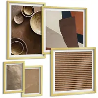 Wallfluent 5-Delige Schilderij Set - Stenen Constructies In Moderne Minimalistische Stijl - 50 x 50 cm, 20 x 30 cm En 40 x 60 cm - Moderne Wanddecoratie - Slaapkamer - Muurdecoratie