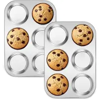 Famanu – Roestvrijstalen muffinvorm voor 6 muffins, set van 2 stuks
