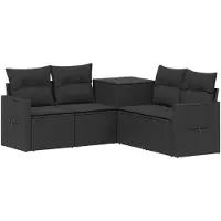 vidaXL Bankstel 5 st Zwart Poly Rattan en Staal