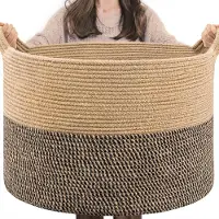 Famanu – Extra grote geweven mand van 50 x 30 cm, rieten dekenmand, honden speelgoedbak, wasmand voor vuile kleding, schoenmand voor entree, 90 l in zwart en jute
