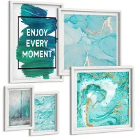 Wallfluent 5-Delige Schilderij Set - Abstracte Composities Met Inspirerende Letters En Patronen - 50 x 50 cm, 20 x 30 cm En 40 x 60 cm - Stijlvolle Muurdecoratie - Kantoor - Decoratieve Schilderijen