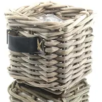 Van der leeden Rattan Overzetpot Grijs vierkant 35 x 35 cm