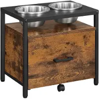 Famanu – Verhoogde hondenbak voor grote honden, voerbak met standaard en lade, 2 kommen, 39 cm hoog, vintage bruin-zwart