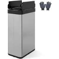 Costway Afvalbak keuken, 60 L afvalbak van roestvrij staal met sensor, vleugeldeuren en handschoenen, slanke automatische keukenafvalbak voor keuken, badkamer, slaapkamer (zilver)