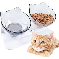 Famanu – Voederbak voor katten, transparant, dubbele verstelbare kom met verhoogde houder, ideaal voor comfortabel drinken