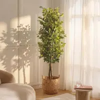 Famanu – Decoratieve kunstplant Ficus van 150 cm, realistische kunstplant voor binnen en buiten, perfect voor thuisdecoratie