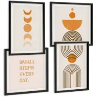 Wallfluent 4-Delige Schilderij Set - Minimalistische Boho Abstracte Patronen En Letters - 40 x 40 cm En 40 x 60 cm - Wanddecoratie - Moderne Interieurdecoratie - Decoratieve Schilderijen