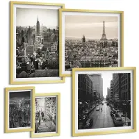 Wallfluent 5-Delige Schilderij Set - Stadspanorama'S Van Iconische Hoofdsteden In Europa En De Vs - 50 x 50 cm, 20 x 30 cm En 40 x 60 cm - Muurdecoratie - Wanddecoratie - Slaapkamer