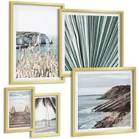 Wallfluent 5-Delige Schilderij Set - Kustlandschappen Met Stranden En Tropische Vegetatie - 50 x 50 cm, 20 x 30 cm En 40 x 60 cm - Wanddecoratie - Muurdecoratie - Moderne Interieurdecoratie