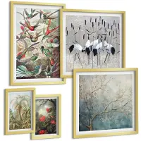 Wallfluent 5-Delige Schilderij Set - Tropische Vogels En Planten In Vintage Stijl - 50 x 50 cm, 20 x 30 cm En 40 x 60 cm - Wanddecoratie - Moderne Interieurdecoratie - Muurdecoratie