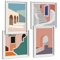 Wallfluent 4-Delige Schilderij Set - Pastel Minimalistische Stedelijke Architectuurafbeeldingen - 40 x 40 En 40 x 60 - Stijlvolle Muurdecoratie - Slaapkamer - Woonkamer Decoratie