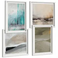 Wallfluent 4-Delige Schilderij Set - Geschilderde Abstracte Minimalistische Decoraties - 40 x 40 En 40 x 60 - Muurdecoratie - Schilderijen Set - Woonkamer - Wanddecoratie
