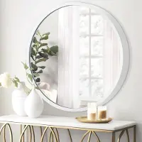 Famanu – Cirkel wandspiegel van 40 cm, ronde spiegel voor de badkamer met metalen frame, geschikt voor woonkamer en slaapkamer