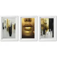 Wallfluent 3-Delige Schilderij Set - Abstracte Schilderkunst En Portret Van Een Vrouw - 20 x 30 - Muurdecoratie - Decoratieve Schilderijen - Wohnzimmer