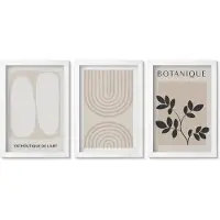 Wallfluent 3-Delige Schilderij Set - Boho Delicate Posters Abstracte Plantenmotieven - 20 x 30 - Wanddecoratie - Schilderijen Set - Kantoor - Muurdecoratie