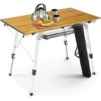 Famanu – Vouwbare campingtafel 90 x 51,5 cm, hoogte verstelbaar van 47-69 cm, inclusief draagtas, ideaal voor barbecue en picknick, bruin