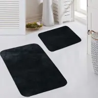 Famanu – Badmat set van 2, wasbare antislip wc-tapijt in zwart, afmetingen 50 x 60 cm en 60 x 100 cm