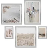 Wallfluent 5-Delige Schilderij Set - Zomerse Pastelkleuren Met Architectuur Aan Zee En Strand - 20 x 30 cm - Muurdecoratie - Wanddecoratie - Slaapkamer - Moderne Wanddecoratie
