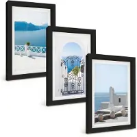Wallfluent 3-Delige Schilderij Set - Zeezicht Met Witte Gebouwen In Griekenland - 20 x 30 cm - Decoratieve Schilderijen - Wanddecoratie - Hal