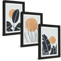 Wallfluent 3-Delige Schilderij Set - Plantenpatronen Met Grote Zonnen In Minimalistische Stijl - 20 x 30 cm - Muurdecoratie - Wanddecoratie - Slaapkamer - Interieur Decoratie