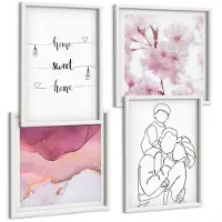 Wallfluent 4-Delige Schilderij Set - Bloemen En Familie In Minimalistisch Design. - 40 x 40 En 40 x 60 - Muurdecoratie - Schilderijen Set - Woonkamer - Stijlvolle Muurdecoratie