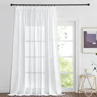 Famanu – Linnen gordijn met plooiband, kort, extra brede gordijnen, woonkamer, set van 1, 160 x 280 cm (h x b), linnenlook, half-transparant, wit