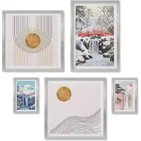 Wallfluent 5-Delige Schilderij Set - Meer Met Houten Steigers En Bergen - 20 x 30 cm - Decoratieve Muurdecoratie - Slaapkamer - Moderne Wanddecoratie