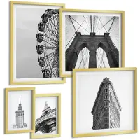 Wallfluent 5-Delige Schilderij Set - Architectuur Van De Wereldmetropolen In Zwart-Wit - 50 x 50 cm, 20 x 30 cm En 40 x 60 cm - Wanddecoratie - Schilderijen Set - Kantoor - Woonkamer Decoratie