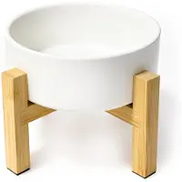 Famanu – Verhoogde keramische kattenkom met standaard, anti-braak voer- en waterbak voor katten en kleine honden, antislip ontwerp, 400 ml, wit