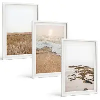 Wallfluent 3-Delige Schilderij Set - Strand Met Golven En Zeestenen In De Zomer - 40 x 60 - Moderne Wanddecoratie - Woonkamer - Interieur Decoratie