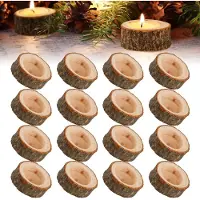 Famanu – Set van 16 houten theelichthouders, rond en natuurlijk, voor tafeldecoratie bij bruiloften, verjaardagen en kerstfeesten