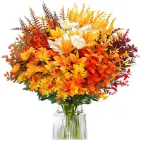 Famanu – Set van 8 bundels herfstdecoratie met kunstbloemen, realistische gedroogde bloemen voor binnen en buiten